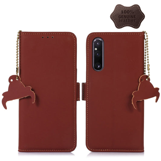 For Sony Xperia 1 V Genuine Leather Magnetic RFID Leather Phone Case(Coffee) - Sony Cases by buy2fix | Online Shopping UK | buy2fix