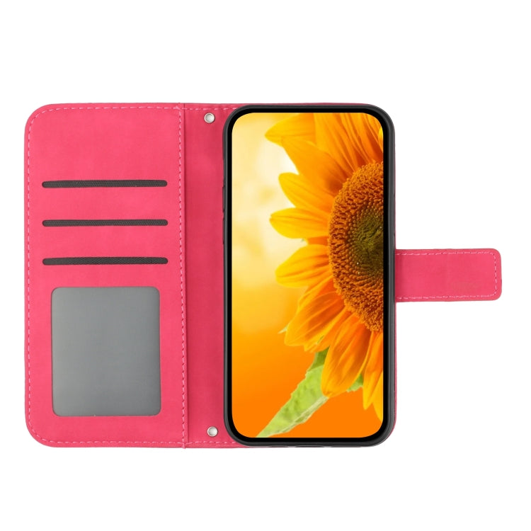 For Google Pixel 7A Skin Feel Sun Flower Pattern Flip Leather Phone Case with Lanyard(Rose Red) - Google Cases by buy2fix | Online Shopping UK | buy2fix