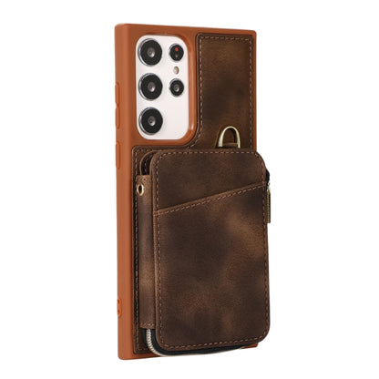 For Samsung Galaxy S22 Ultra 5G Zipper Card Bag Back Cover Phone Case(Brown) - Galaxy S22 Ultra 5G Cases by buy2fix | Online Shopping UK | buy2fix