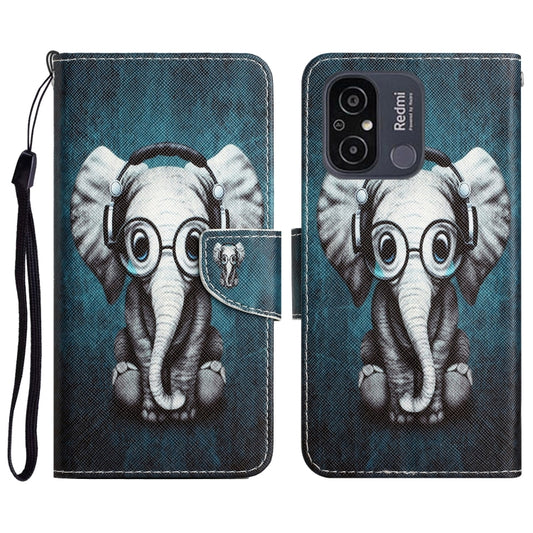 For Xiaomi Redmi 12C Colored Drawing Leather Phone Case(Earphone Elephant) - Xiaomi Cases by buy2fix | Online Shopping UK | buy2fix