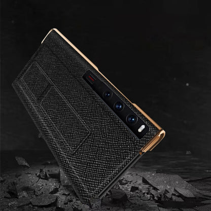 For Huawei Mate Xs 2 Electroplated Cross Pattern Leather All-inclusive Phone Case with Stand(Black) - Huawei Cases by buy2fix | Online Shopping UK | buy2fix