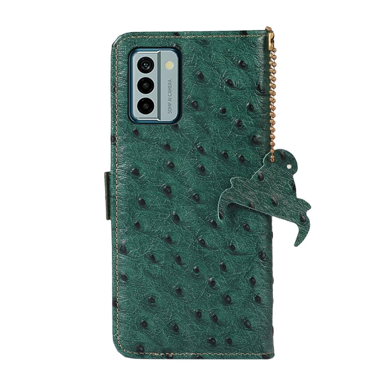 For Nokia G22 4G Ostrich Pattern Genuine Leather RFID Phone Case(Green) - Nokia Cases by buy2fix | Online Shopping UK | buy2fix