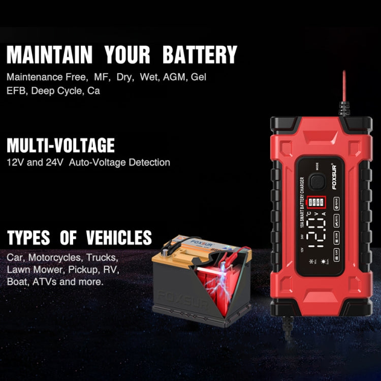 FOXSUR 12V / 24V / 10A Car / Motorcycle Battery Smart Repair Lead-acid Battery Charger, Plug Type:US Plug - Battery Charger by FOXSUR | Online Shopping UK | buy2fix