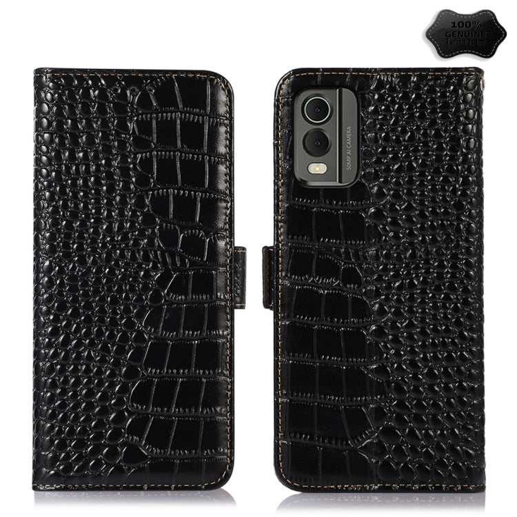 For Nokia C32 4G Crocodile Top Layer Cowhide Leather Phone Case(Black) - Nokia Cases by buy2fix | Online Shopping UK | buy2fix