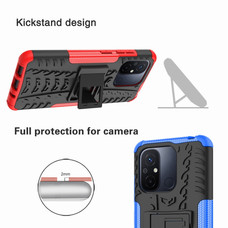 For Xiaomi Redmi 12C Tire Texture TPU + PC Phone Case with Holder(Black) - Xiaomi Cases by buy2fix | Online Shopping UK | buy2fix