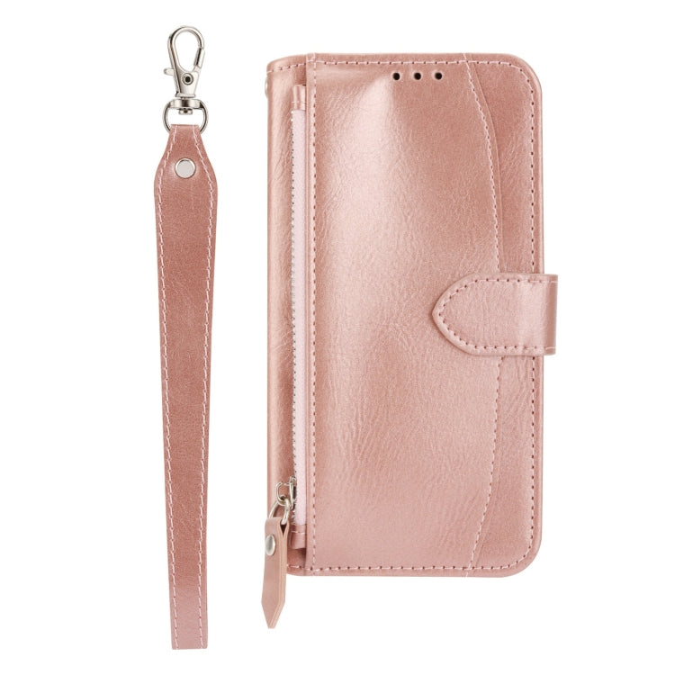 For Samsung Galaxy A14 5G Oil Skin Zipper Wallet Leather Phone Case(Rose Gold) - Galaxy Phone Cases by buy2fix | Online Shopping UK | buy2fix