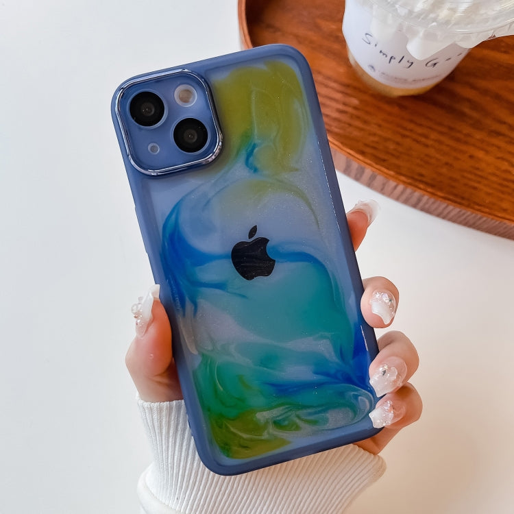 For iPhone 13 Oil Painting Electroplating TPU Phone Case(Blue) - iPhone 13 Cases by buy2fix | Online Shopping UK | buy2fix