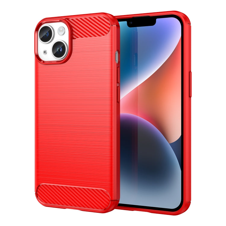 For iPhone 15 Brushed Texture Carbon Fiber TPU Phone Case(Red) - iPhone 15 Cases by buy2fix | Online Shopping UK | buy2fix