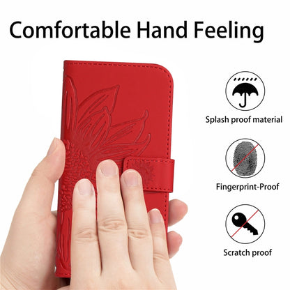 For Xiaomi Poco F5 Skin Feel Sun Flower Embossed Flip Leather Phone Case with Lanyard(Red) - Xiaomi Cases by buy2fix | Online Shopping UK | buy2fix