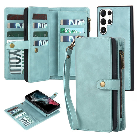 For Samsung Galaxy S22 Ultra 5G Zipper Wallet Detachable MagSafe Leather Phone Case(Blue) - Galaxy S22 Ultra 5G Cases by buy2fix | Online Shopping UK | buy2fix