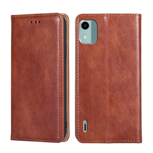 For Nokia C12 Gloss Oil Solid Color Magnetic Leather Phone Case(Brown) - Nokia Cases by buy2fix | Online Shopping UK | buy2fix