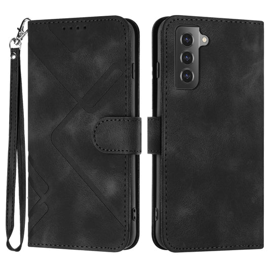 For Samsung Galaxy S21+ 5G Line Pattern Skin Feel Leather Phone Case(Black) - Galaxy S21+ 5G Cases by buy2fix | Online Shopping UK | buy2fix