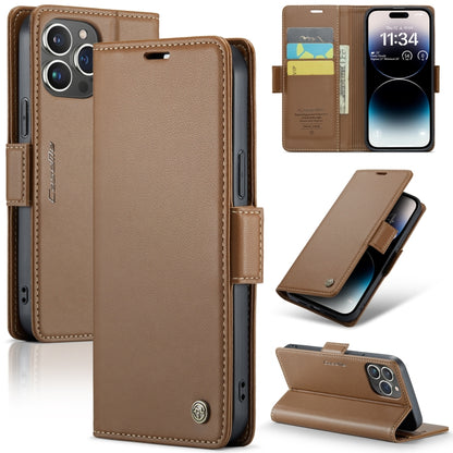 For iPhone 14 Pro Max CaseMe 023 Butterfly Buckle Litchi Texture RFID Anti-theft Leather Phone Case(Brown) - iPhone 14 Pro Max Cases by CaseMe | Online Shopping UK | buy2fix