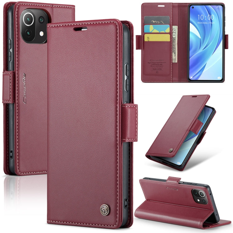 For Xiaomi Mi 11 Lite CaseMe 023 Butterfly Buckle Litchi Texture RFID Anti-theft Leather Phone Case(Wine Red) - Xiaomi Cases by CaseMe | Online Shopping UK | buy2fix