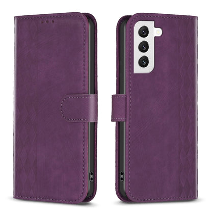 For Samsung Galaxy S22 5G Plaid Embossed Leather Phone Case(Purple) - Galaxy S22 5G Cases by buy2fix | Online Shopping UK | buy2fix