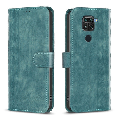 For Xiaomi Redmi Note 9 Plaid Embossed Leather Phone Case(Green) - Xiaomi Cases by buy2fix | Online Shopping UK | buy2fix