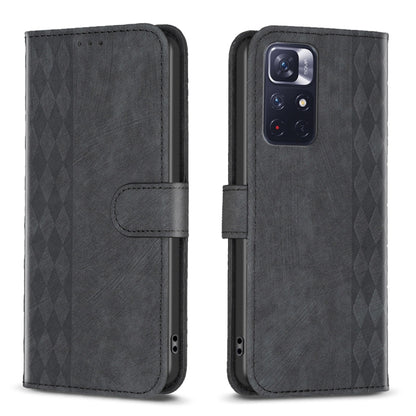 For Xiaomi Redmi Note 11 Plaid Embossed Leather Phone Case(Black) - Redmi Note 11 Case by buy2fix | Online Shopping UK | buy2fix