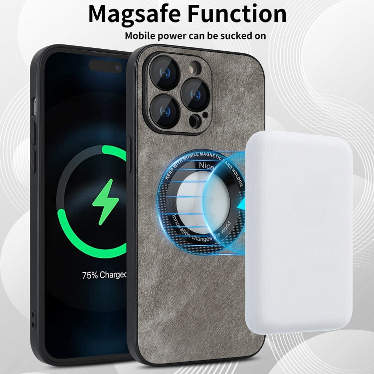 For iPhone 13 Pro Max Skin Feel Leather MagSafe Magnetic Phone Case(Grey) - iPhone 13 Pro Max Cases by buy2fix | Online Shopping UK | buy2fix