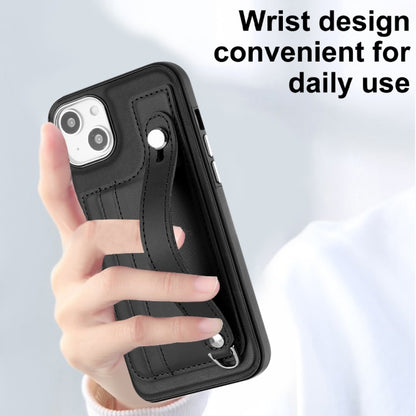 For iPhone 14 Shockproof Leather Phone Case with Wrist Strap(Black) - iPhone 14 Cases by buy2fix | Online Shopping UK | buy2fix