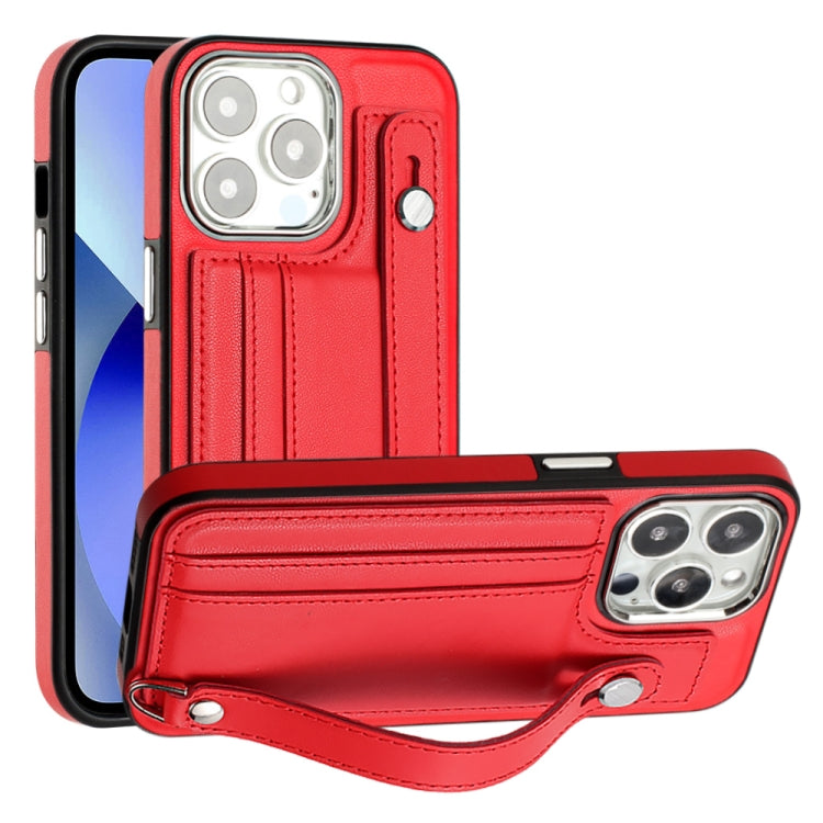 For iPhone 13 Pro Shockproof Leather Phone Case with Wrist Strap(Red) - iPhone 13 Pro Cases by buy2fix | Online Shopping UK | buy2fix