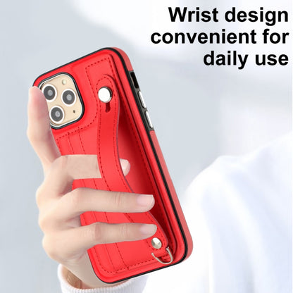 For iPhone 11 Pro Shockproof Leather Phone Case with Wrist Strap(Red) - iPhone 11 Pro Cases by buy2fix | Online Shopping UK | buy2fix