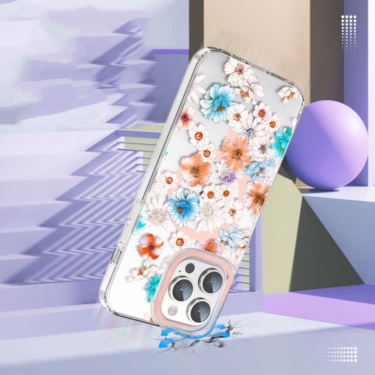 For iPhone 14 Pro Max MagSafe Magnetic TPU Phone Case(White Blue Flower) - iPhone 14 Pro Max Cases by buy2fix | Online Shopping UK | buy2fix