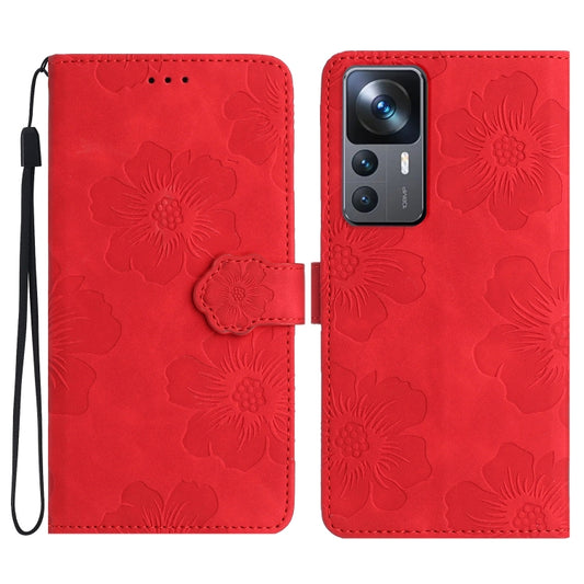 For Xiaomi 12T  / 12T Pro Flower Embossing Pattern Leather Phone Case(Red) - Xiaomi Cases by buy2fix | Online Shopping UK | buy2fix