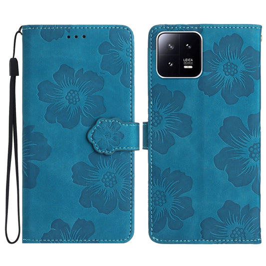 For Xiaomi 13 Flower Embossing Pattern Leather Phone Case(Blue) - 13 Cases by buy2fix | Online Shopping UK | buy2fix