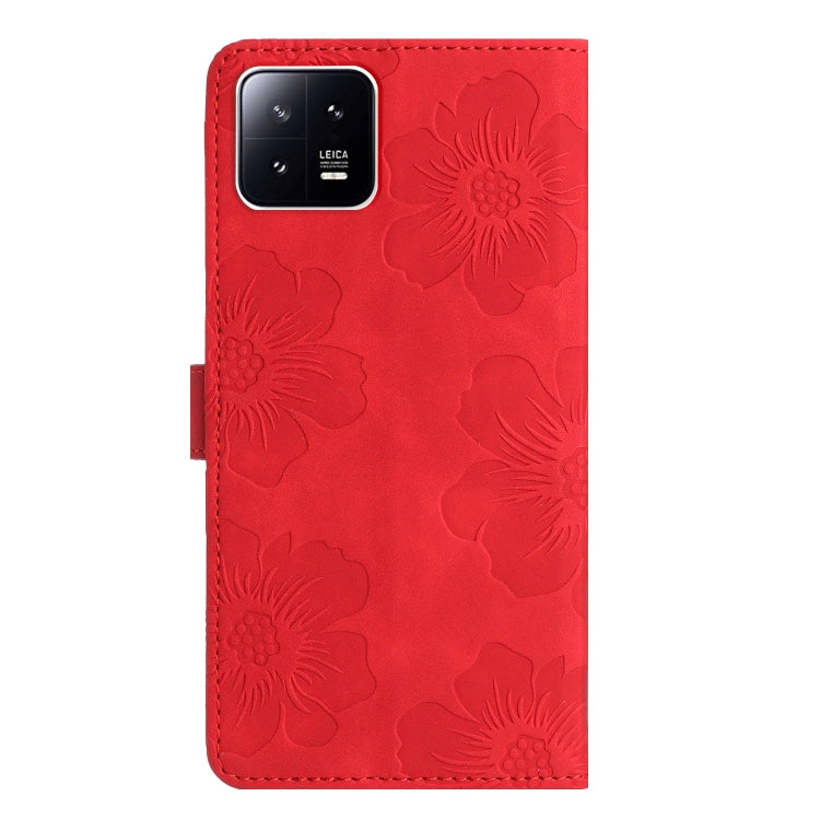 For Xiaomi 13 Flower Embossing Pattern Leather Phone Case(Red) - 13 Cases by buy2fix | Online Shopping UK | buy2fix