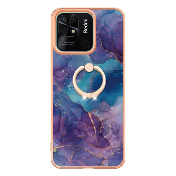 For Xiaomi Redmi 10C Electroplating Marble Dual-side IMD Phone Case with Ring(Purple 016) - Xiaomi Cases by buy2fix | Online Shopping UK | buy2fix