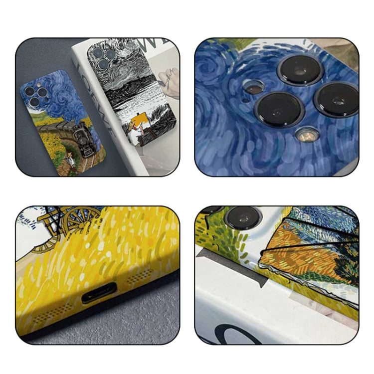 For iPhone 12 Precise Hole Oil Painting Pattern PC Phone Case(Handcart) - iPhone 12 / 12 Pro Cases by buy2fix | Online Shopping UK | buy2fix