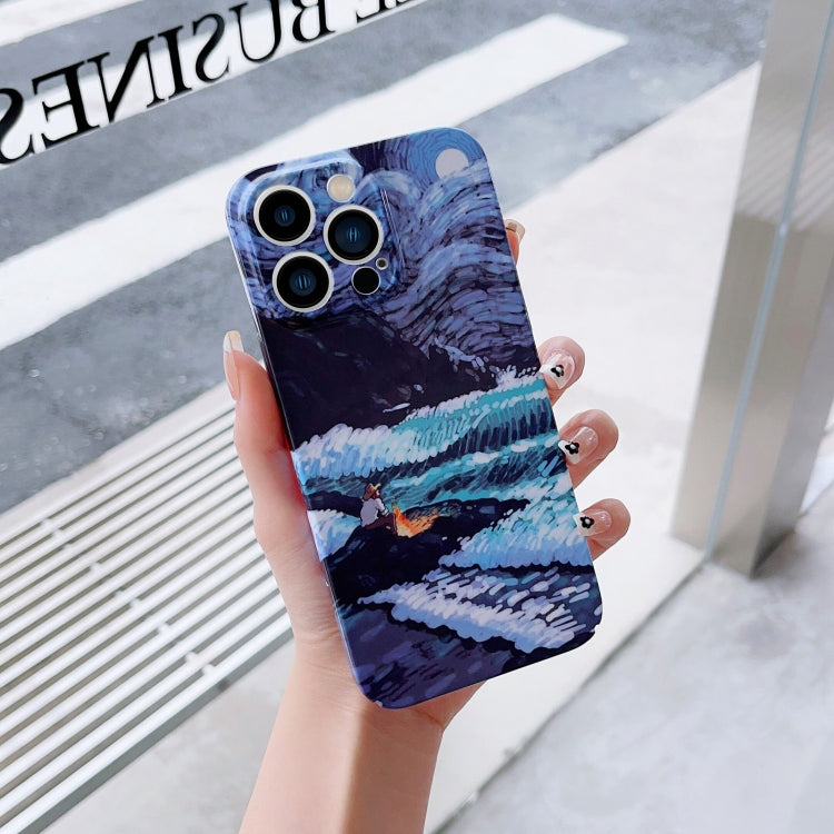 For iPhone 12 mini Precise Hole Oil Painting Pattern PC Phone Case(Sea Wave) - iPhone 12 mini Cases by buy2fix | Online Shopping UK | buy2fix