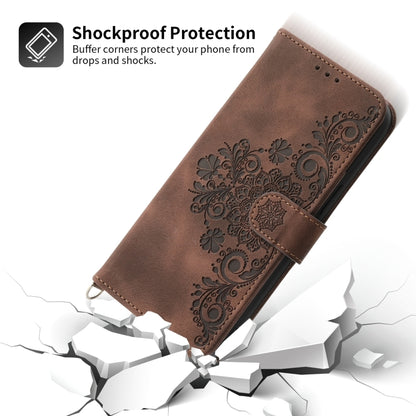 For Honor 90 5G Skin-feel Flowers Embossed Wallet Leather Phone Case(Brown) - Honor Cases by buy2fix | Online Shopping UK | buy2fix