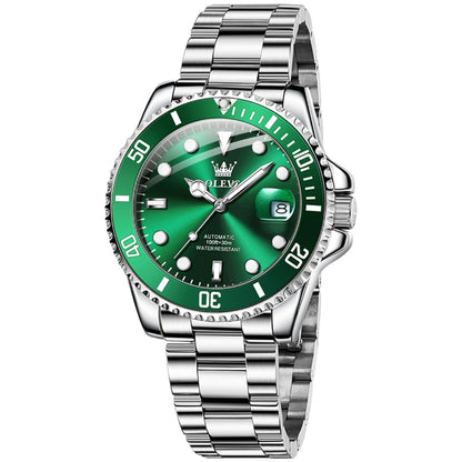 OLEVS 6650 Men Luminous Waterproof Mechanical Watch(Green) - Metal Strap Watches by OLEVS | Online Shopping UK | buy2fix