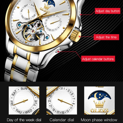 OLEVS 6663 Men Multifunctional Waterproof Hollow Steel Strap Mechanical Watch(White + Gold) - Metal Strap Watches by buy2fix | Online Shopping UK | buy2fix