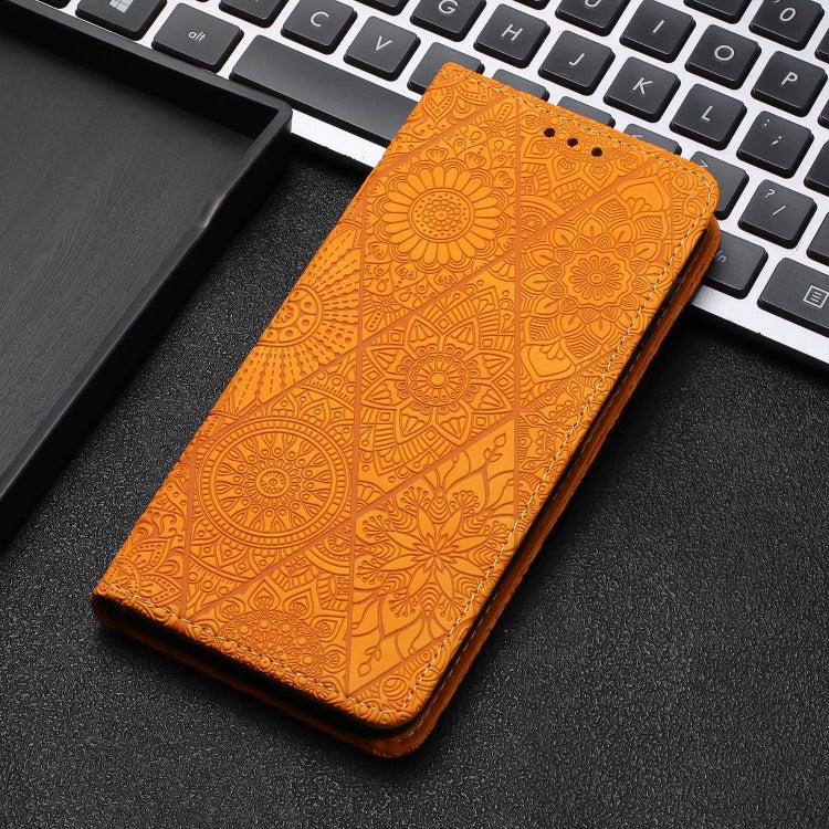 For Xiaomi Redmi 12C Ethnic Embossed Adsorption Leather Phone Case(Yellow) - Xiaomi Cases by buy2fix | Online Shopping UK | buy2fix