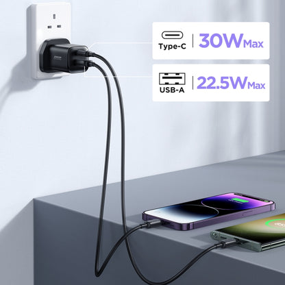 JOYROOM TCF08 30W USB+USB-C / Type-C Dual Port Charger, Plug:UK Plug(Black) - USB Charger by JOYROOM | Online Shopping UK | buy2fix