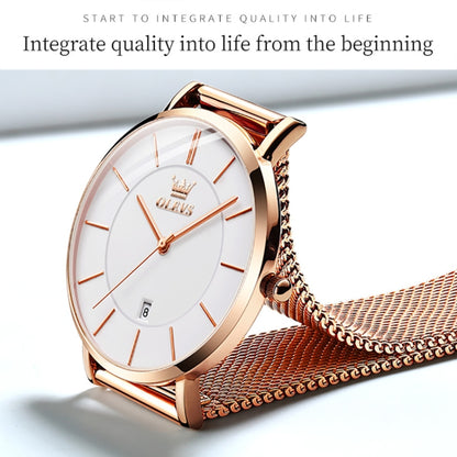 OLEVS 5869 Ladies Business Waterproof Steel Strap Quartz Watch(White + Rose Gold) - Metal Strap Watches by OLEVS | Online Shopping UK | buy2fix