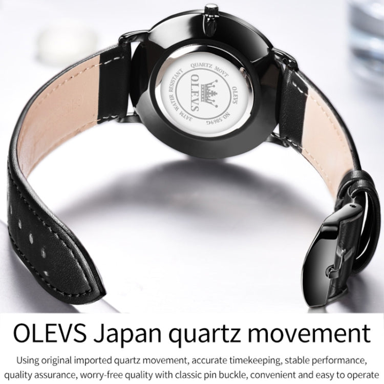 OLEVS 5869 1 Pair Couple Waterproof Genuine Leather Strap Quartz Watch(White + Rose Gold) - Couple Watches by buy2fix | Online Shopping UK | buy2fix