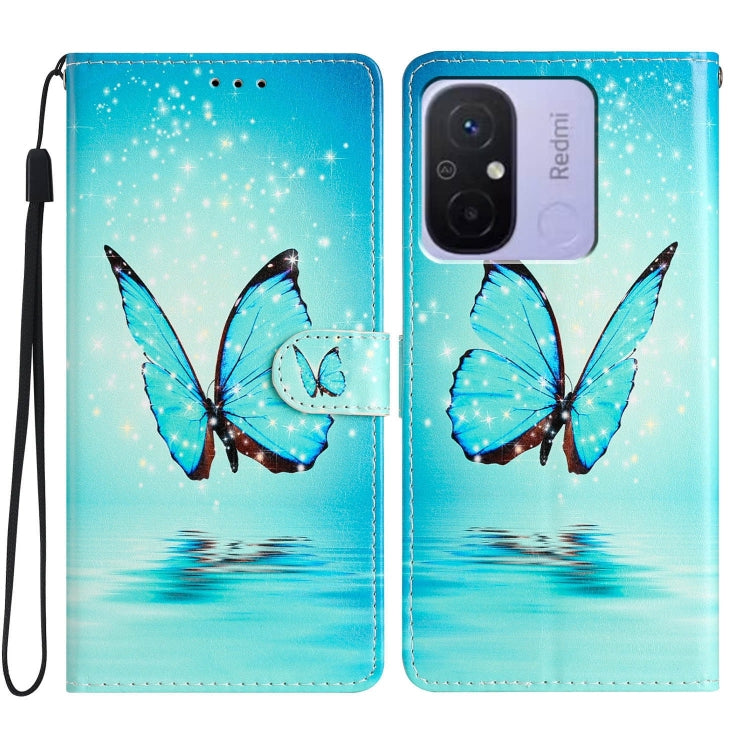 For Xiaomi Redmi 12C Colored Drawing Leather Phone Case(Blue Butterfly) - Xiaomi Cases by buy2fix | Online Shopping UK | buy2fix