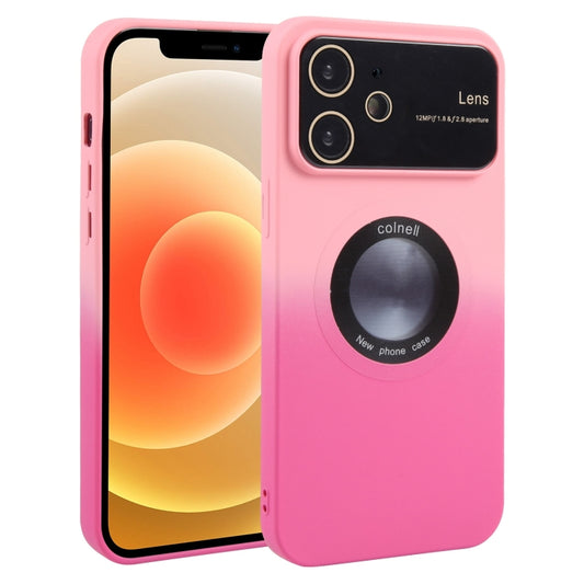 For iPhone 12 Gradient Silicone Shockproof Magsafe Phone Case with Lens Film(Pink Rose) - iPhone 12 / 12 Pro Cases by buy2fix | Online Shopping UK | buy2fix