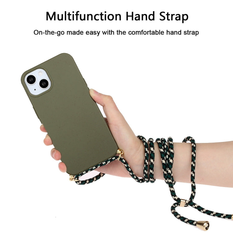 For iPhone 15 Wheat Straw Material + TPU Phone Case with Lanyard(Army Green) - iPhone 15 Cases by buy2fix | Online Shopping UK | buy2fix