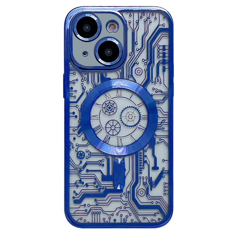 For iPhone 14 Plus Electroplated Circuit Board Pattern MagSafe Phone Case(Dark Blue) - iPhone 14 Plus Cases by buy2fix | Online Shopping UK | buy2fix