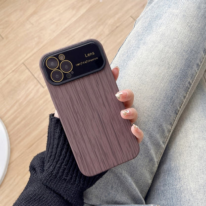 For iPhone 14 Pro Wood Grain TPU Phone Case with Lens Film(Grey) - iPhone 14 Pro Cases by buy2fix | Online Shopping UK | buy2fix