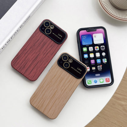 For iPhone 14 Pro Wood Grain TPU Phone Case with Lens Film(Beige) - iPhone 14 Pro Cases by buy2fix | Online Shopping UK | buy2fix