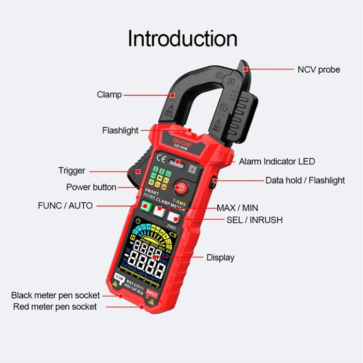 GVDA GD166A Digital Clamp Type Multifunction Intelligent Anti-burn Multimeter - Digital Multimeter by GVDA | Online Shopping UK | buy2fix