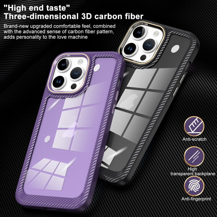 For iPhone 12 Pro Carbon Fiber Transparent Back Panel Phone Case(Black + Transparent) - iPhone 12 / 12 Pro Cases by buy2fix | Online Shopping UK | buy2fix