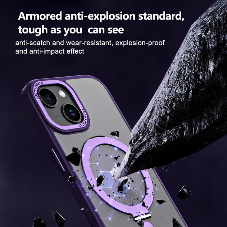 For iPhone 15 Skin Feel MagSafe Shockproof Phone Case with Holder(Purple) - iPhone 15 Cases by buy2fix | Online Shopping UK | buy2fix