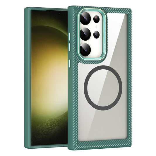 For Samsung Galaxy S23+ 5G MagSafe Carbon Fiber Transparent Back Panel Phone Case(Green) - Galaxy S23+ 5G Cases by buy2fix | Online Shopping UK | buy2fix