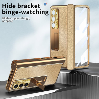 For Samsung Galaxy Z Fold5 Litchi Pattern Magnetic Shell Film Integrated Shockproof Phone Case(Gold) - Galaxy Z Fold5 Cases by buy2fix | Online Shopping UK | buy2fix